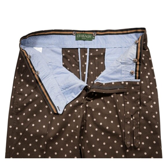 Mens Gurkha Pants 38 Brown Polka Dot Chino Trousers Cotton Straight Flat Front - Picture 3 of 7